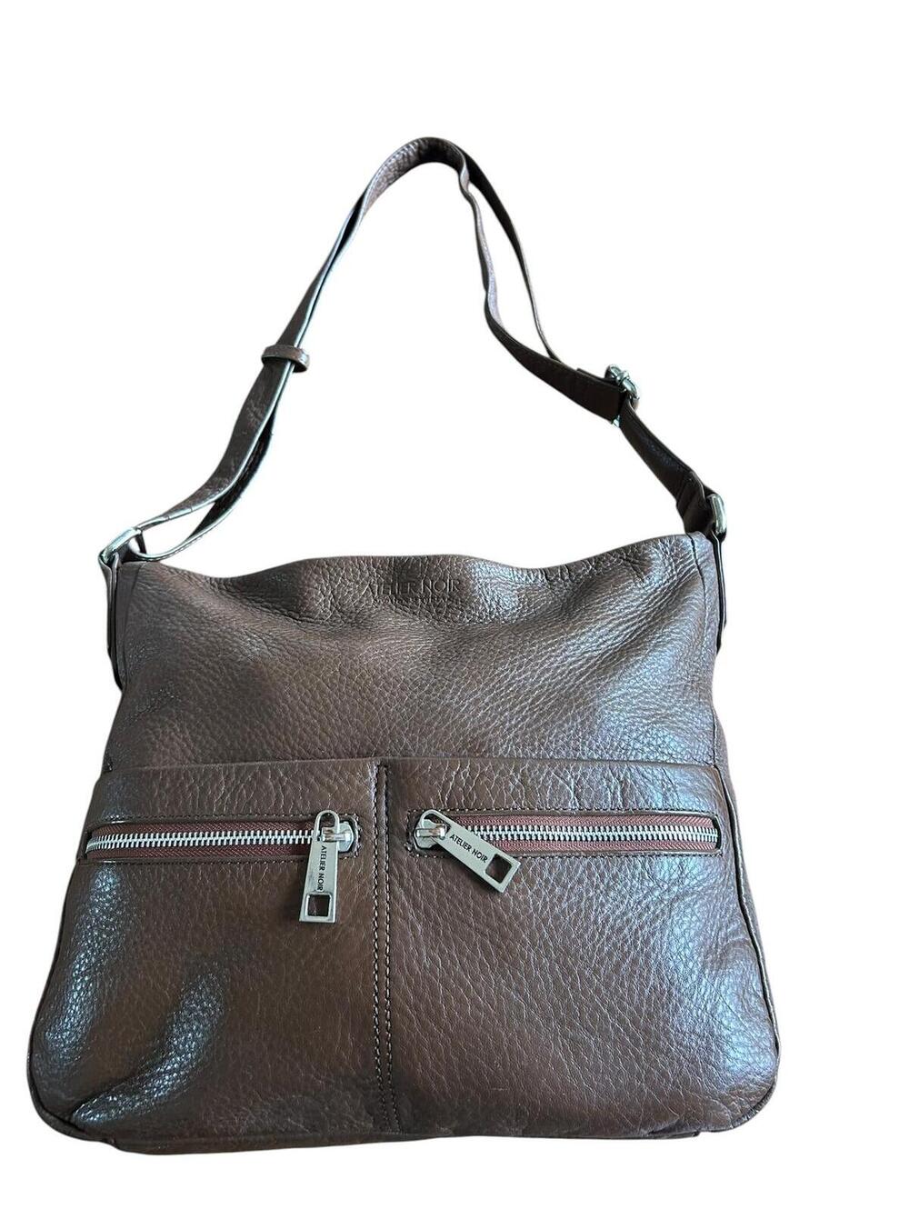 Rudsak Atelier Noir Pebbled Leather Hobo Bag Brown Slouchy Crossbody Shoulder - Picture 3 of 9